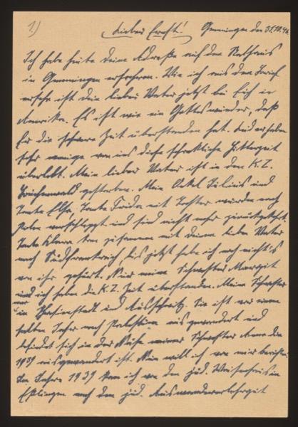 Handwritten letter to cousin — family fate