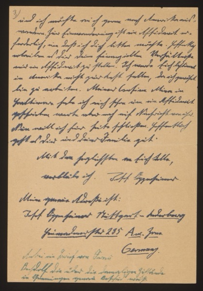 Handwritten letter to cousin — emigration request