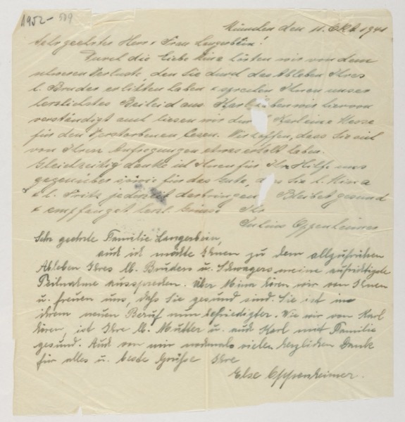 Handwritten letter — two separate notes: a condolence letter and a personal note