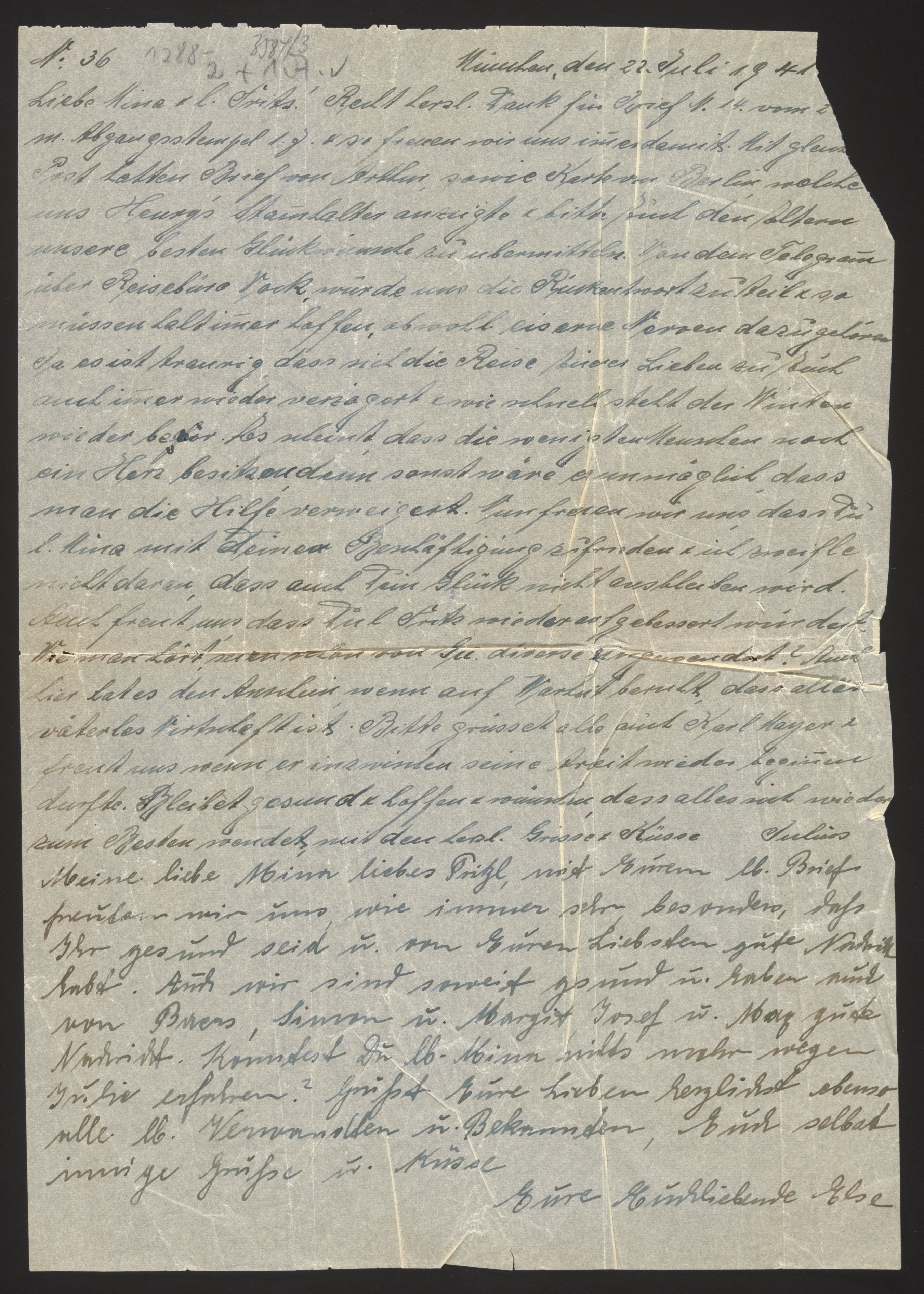 Handwritten letter with multiple notes from different writers — Document