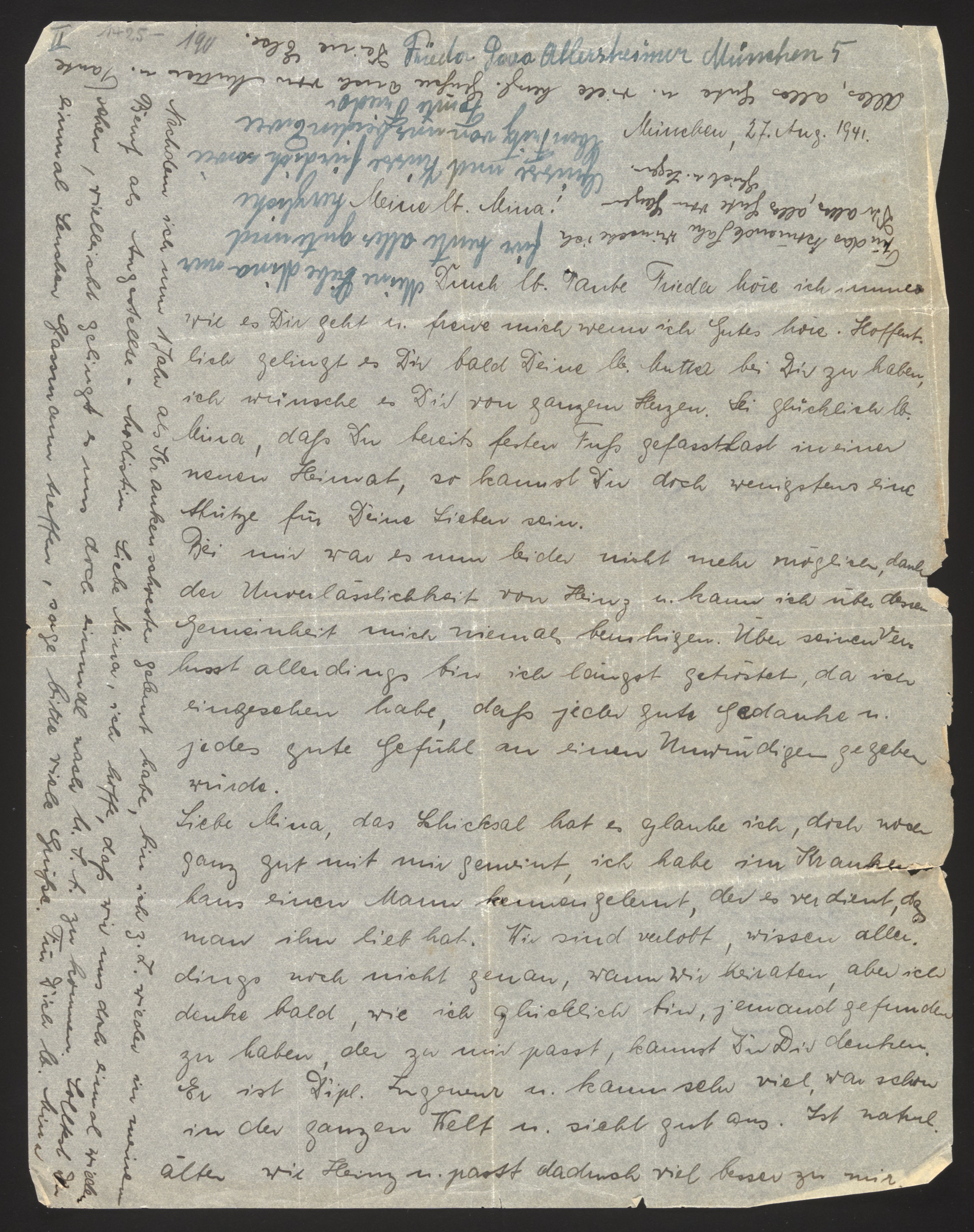 Handwritten letter in German Kurrent script, written upside-down on page (rot... — Document