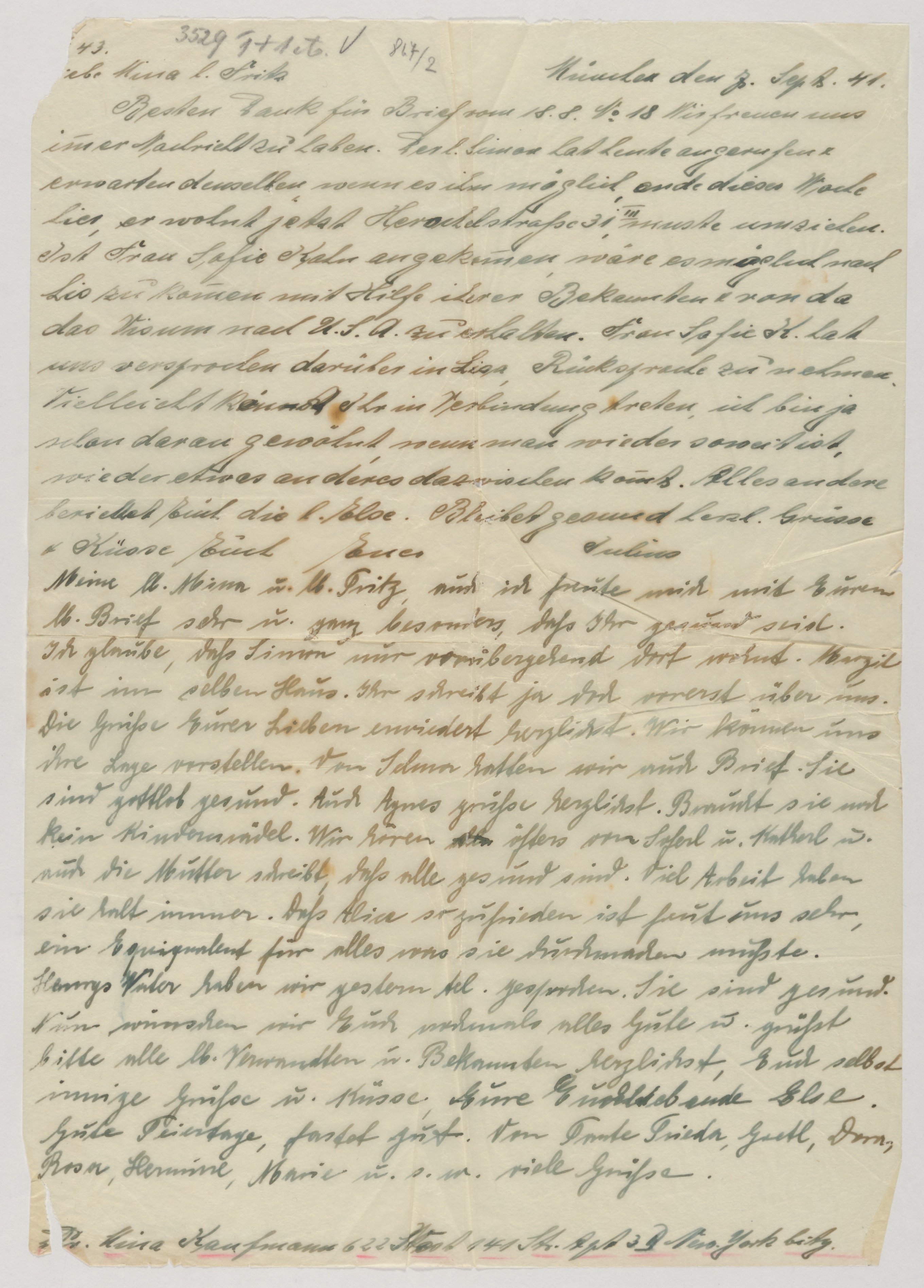 Handwritten letter with multiple notes from different family members — Document