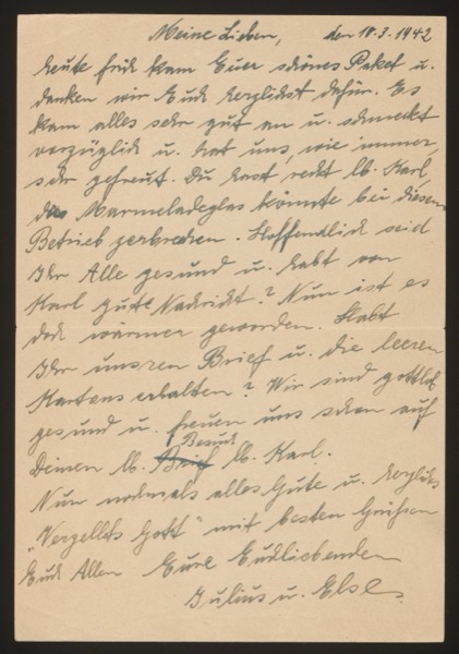 Handwritten short letter/note