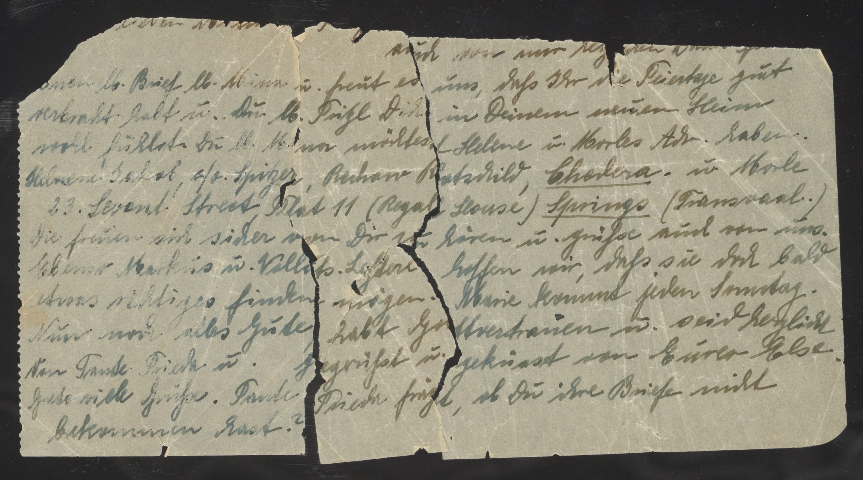 Handwritten letter fragment (partial page, damaged/torn) — Document