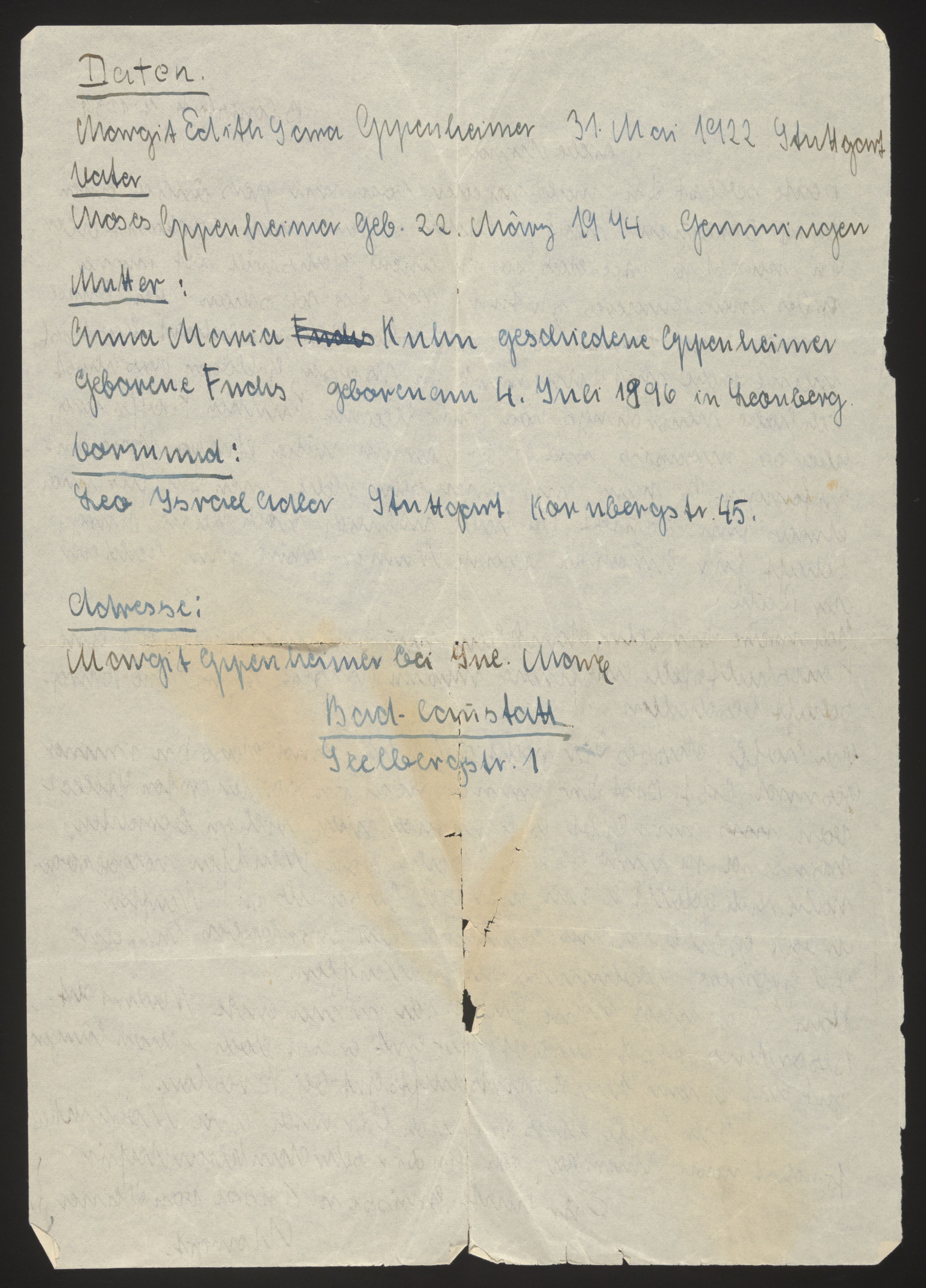 Personal data sheet for emigration — Document