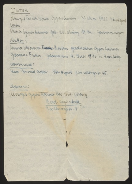 Personal data sheet for emigration