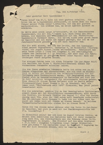 Typed letter (page 1 of 2), marked "Abschrift" (copy)
