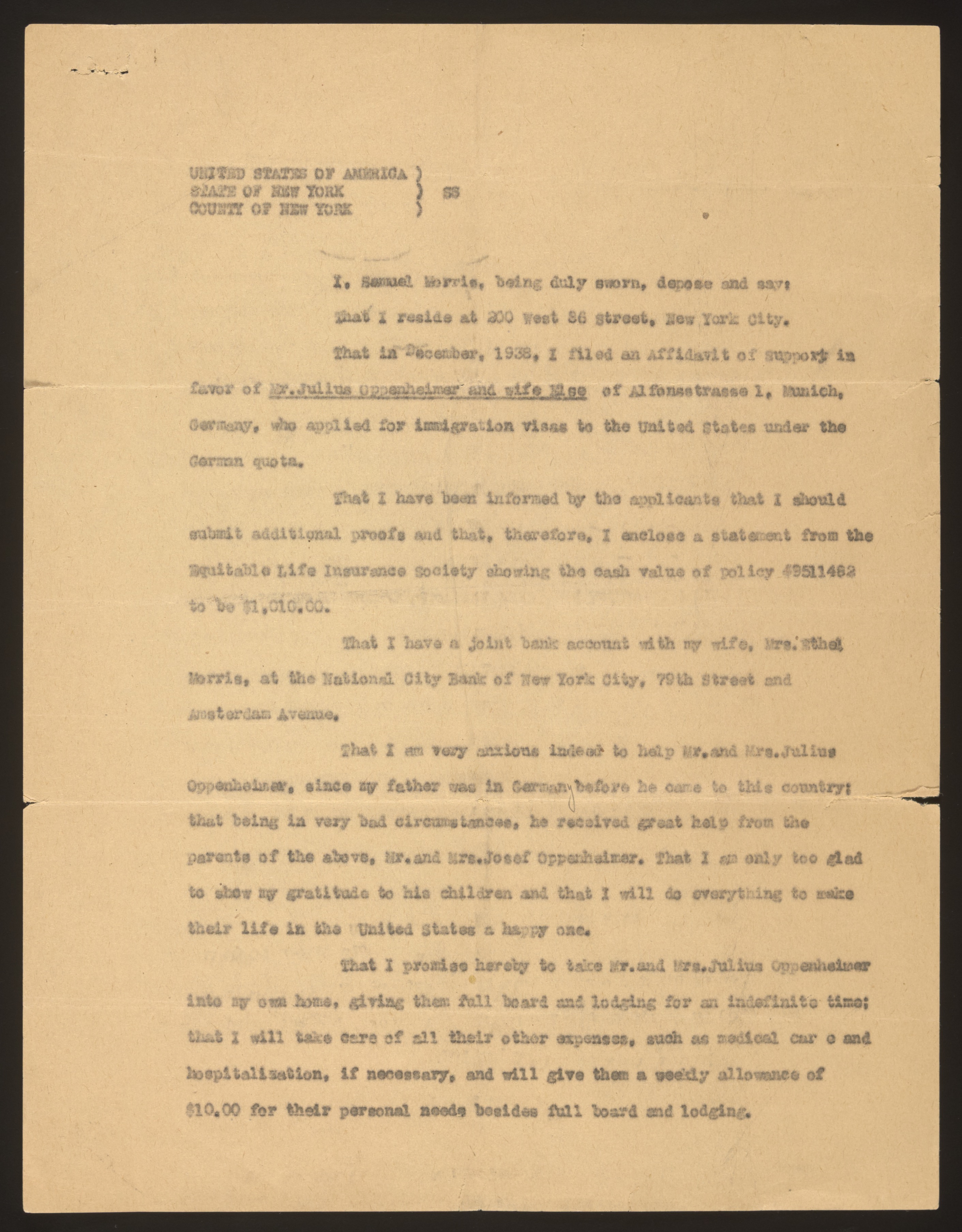 Typed updated affidavit of support from Samuel Morris — Page 1 of 2