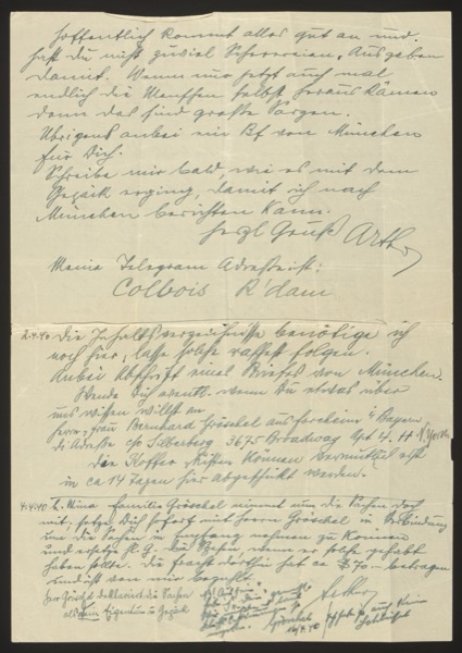 Handwritten letter from Arthur Baer to Mina Kaufmann