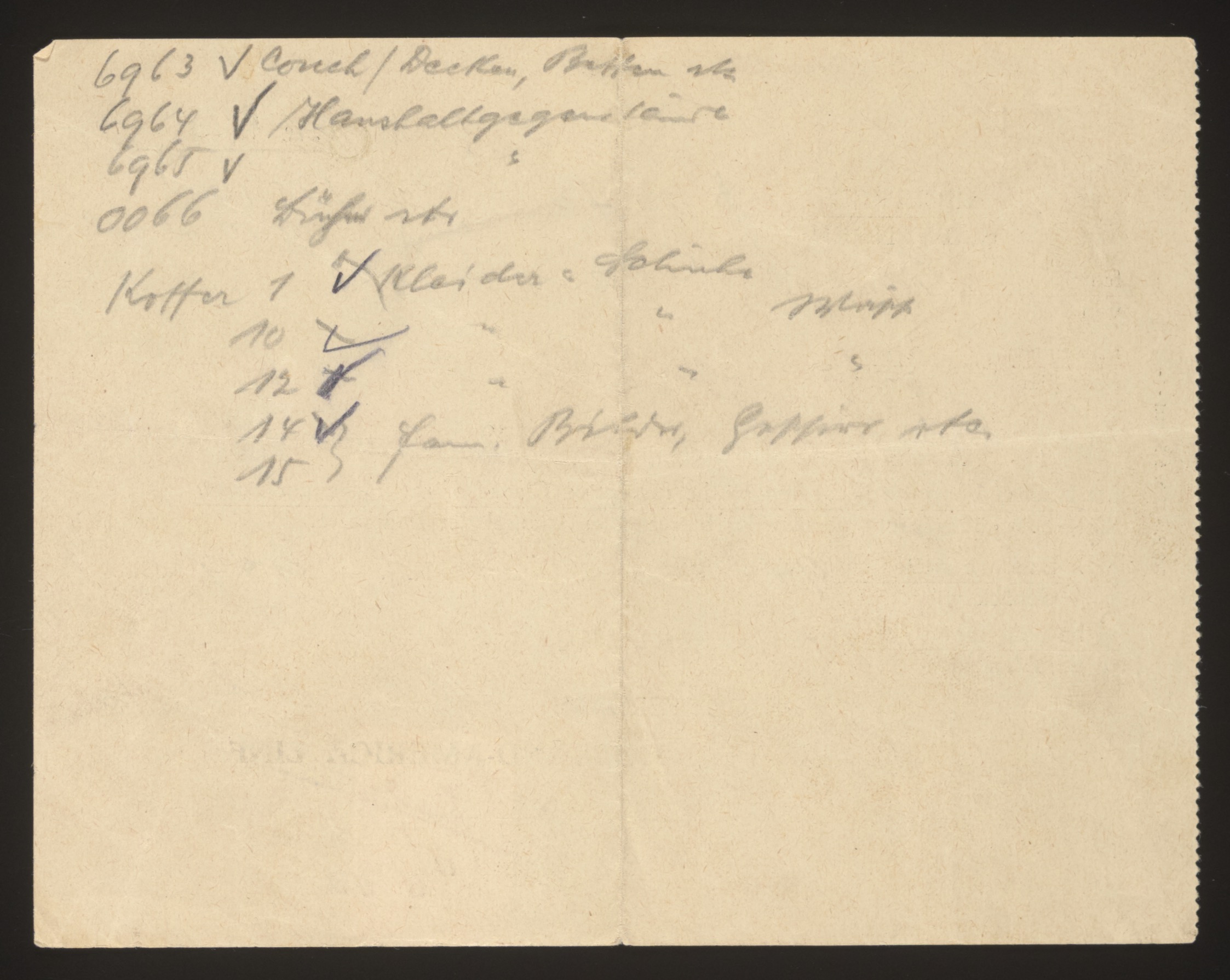 Handwritten inventory/checklist of shipped crates and suitcases — Document