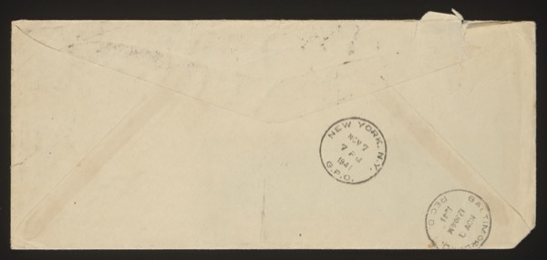 Reverse of Zaro Tours Special Delivery envelope with transit postmarks