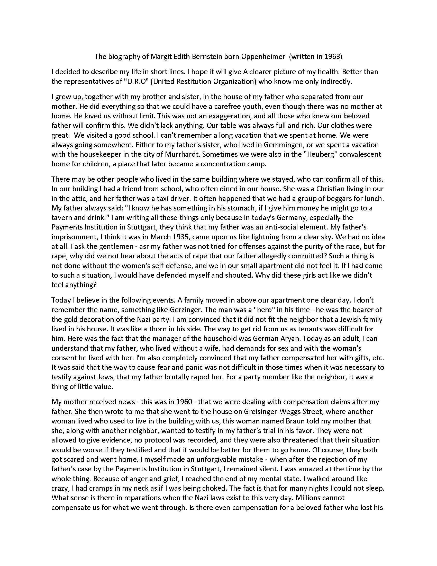 Margit Bernstein Memoir (1963) — Page 1 of 11