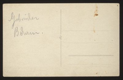 ANNOTATION ON PHOTO (back, handwritten): German: "Gebrüder Bohren." English: "Brothers Bohren." (or "The Bohren Brothers") Description: Front shows 8 boys of varying ages in traditional Bavarian Lederhosen (leather shorts) with knee-high socks, white shirts, and suspenders, lined up by height against a painted mountain backdrop. They are identified as the Bohren brothers.